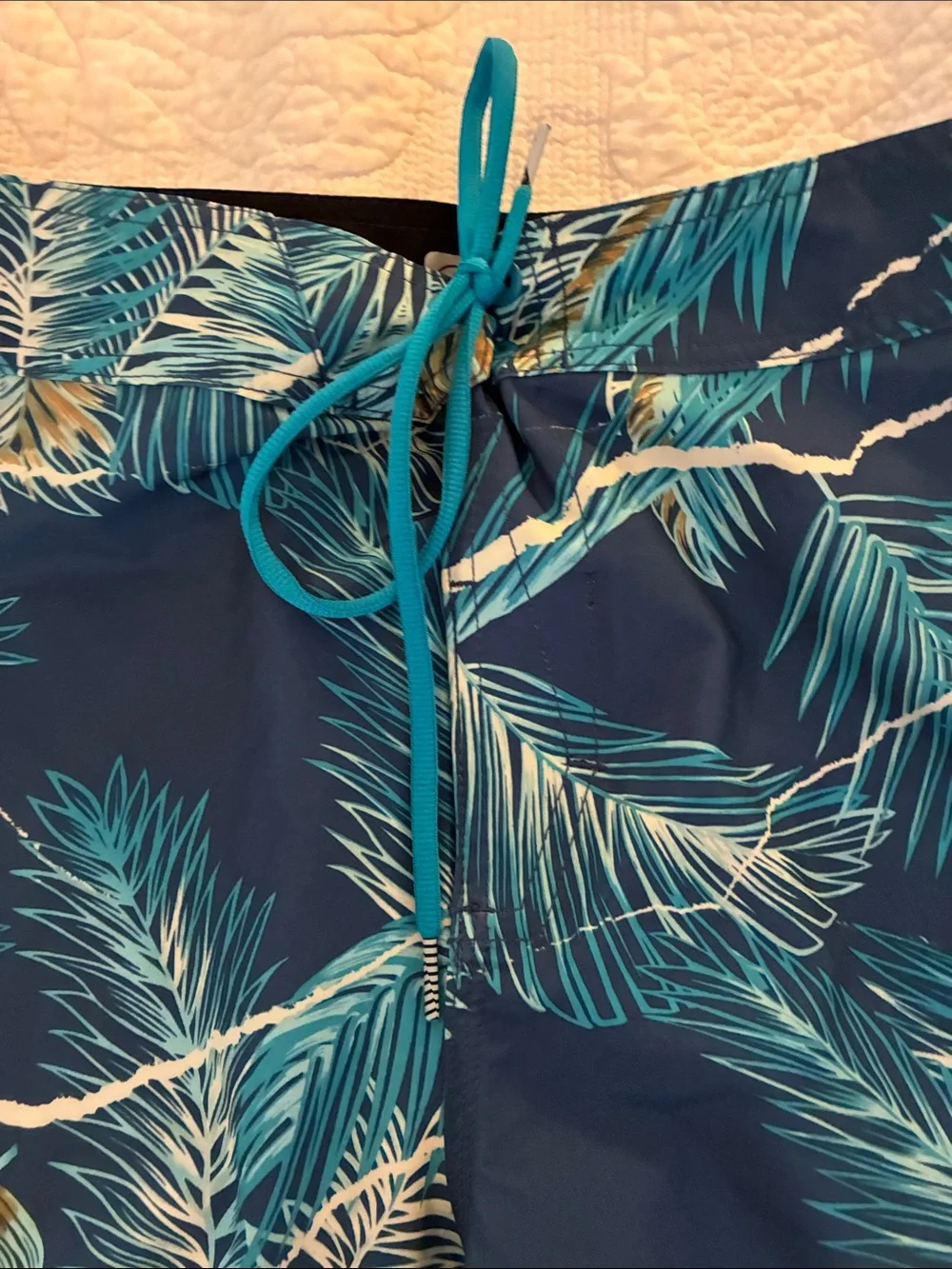 Volcom Teal and Navy Palm-Print Board Trunk Swim Shorts SZ 36